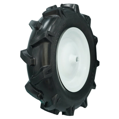 4.80/4.00-8 Tiller Tire with 3/4 Bore and Keyway, 3 1/8” Center Hub Flat Free Tire and Wheel with Lug Tread for Rototiller