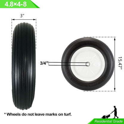 4.80/4.00 x 8 Wheelbarrow Tire, 3/4 & 5/8 Bearings, 3" Hub 16 inch Flat Free Tire and Wheel