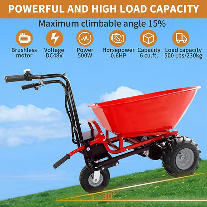 Electric Wheelbarrow, 48V28Ah 500W Capacity 500lbs (230kg)