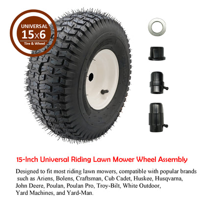 15x6.00-6 with Universal 3/4" Bushing Kits, 15x6 Replacement for Lawn and Garden Tire Assembly on 6x4.5 Wheel