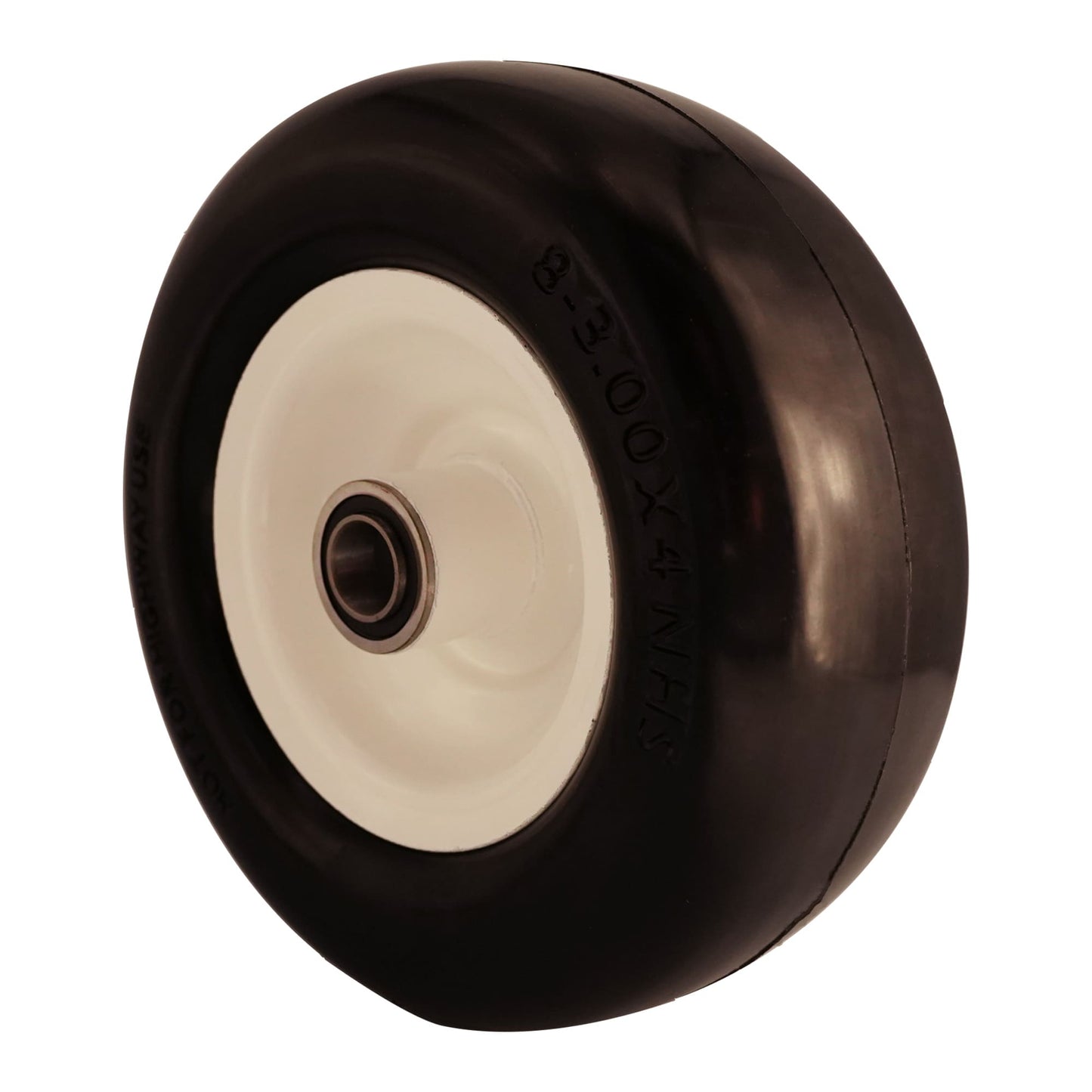 8x3.00-4 Flat Free Tire with 3/4 & 5/8 Bearings, 3.25-4.75” Center Hub for Zero Turn Walk-Behind Wheel