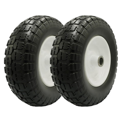 4.10/3.50-6 Flat Free Tire with 1inch and 3/4 Bearings, 3" Center Hub, Set of 2