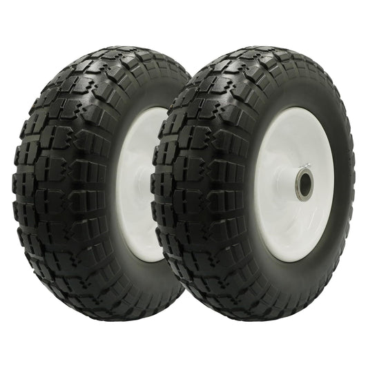 4.10/3.50-6 Flat Free Tire with 1inch and 3/4 Bearings, 3" Center Hub, Set of 2