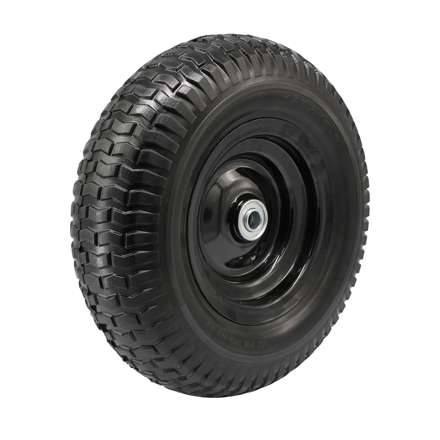 12x5.00-6 Flat Free Tire and Wheel, Solid 5/8 & 3/4" Bore 500-6 Tire on Rim for Wheelbarrow/Dolly/Garden Cart, Compatible with 13x5.00-6