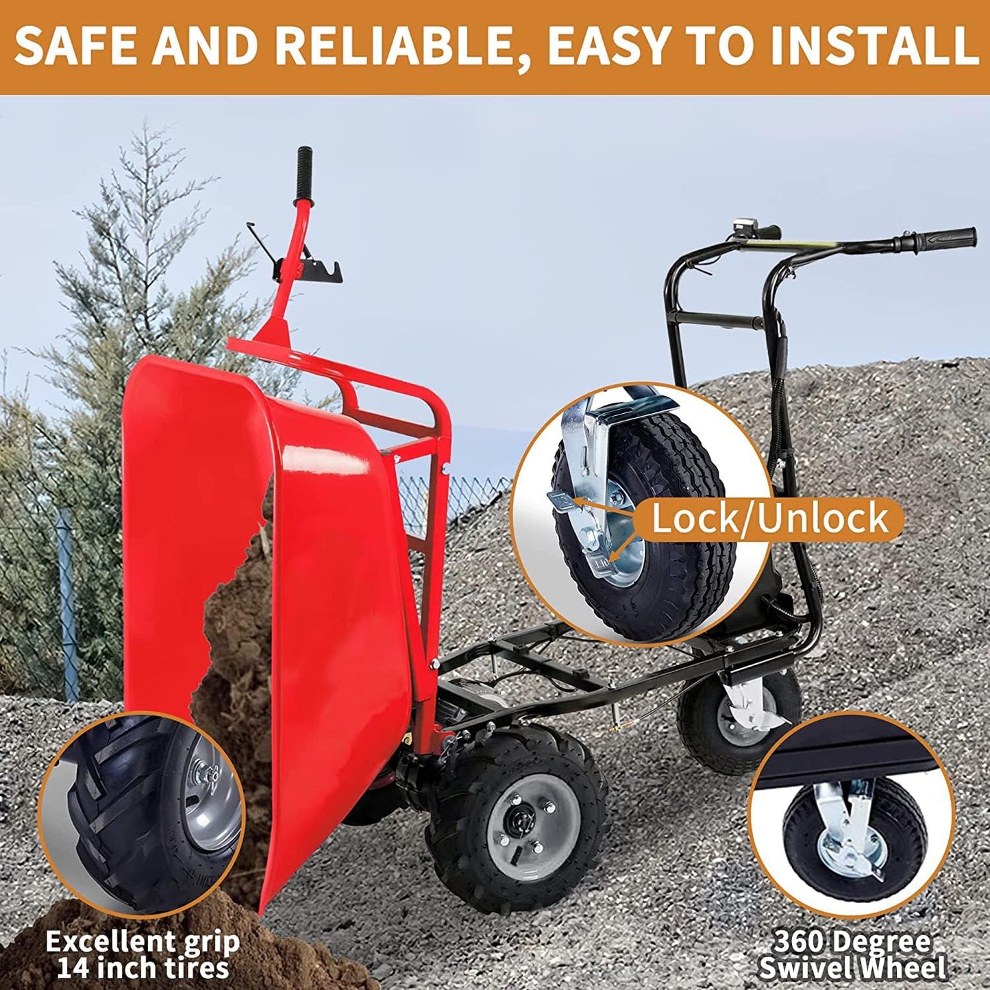 Electric Wheelbarrow, 48V28Ah 500W Capacity 500lbs (230kg)