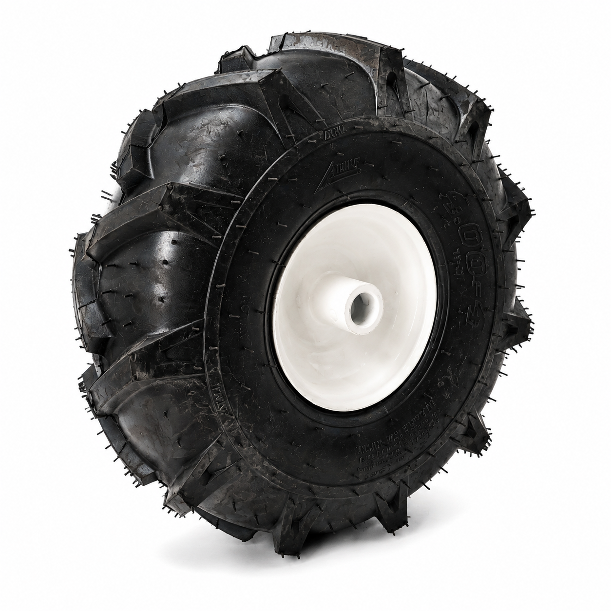 Tiller Tire 4.00-4 on Wheel 3/4 Bore, 3-1/8" Centered Hub, Tubeless, 4-Ply