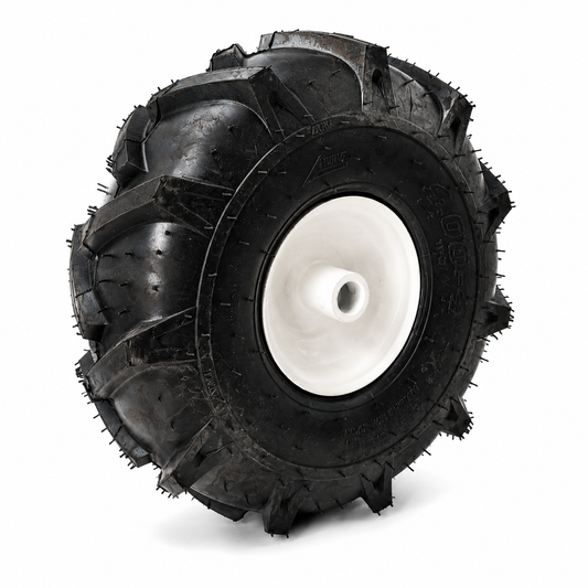 Tiller Tire 4.00-4 on Wheel 3/4 Bore, 3-1/8" Centered Hub, Tubeless, 4-Ply