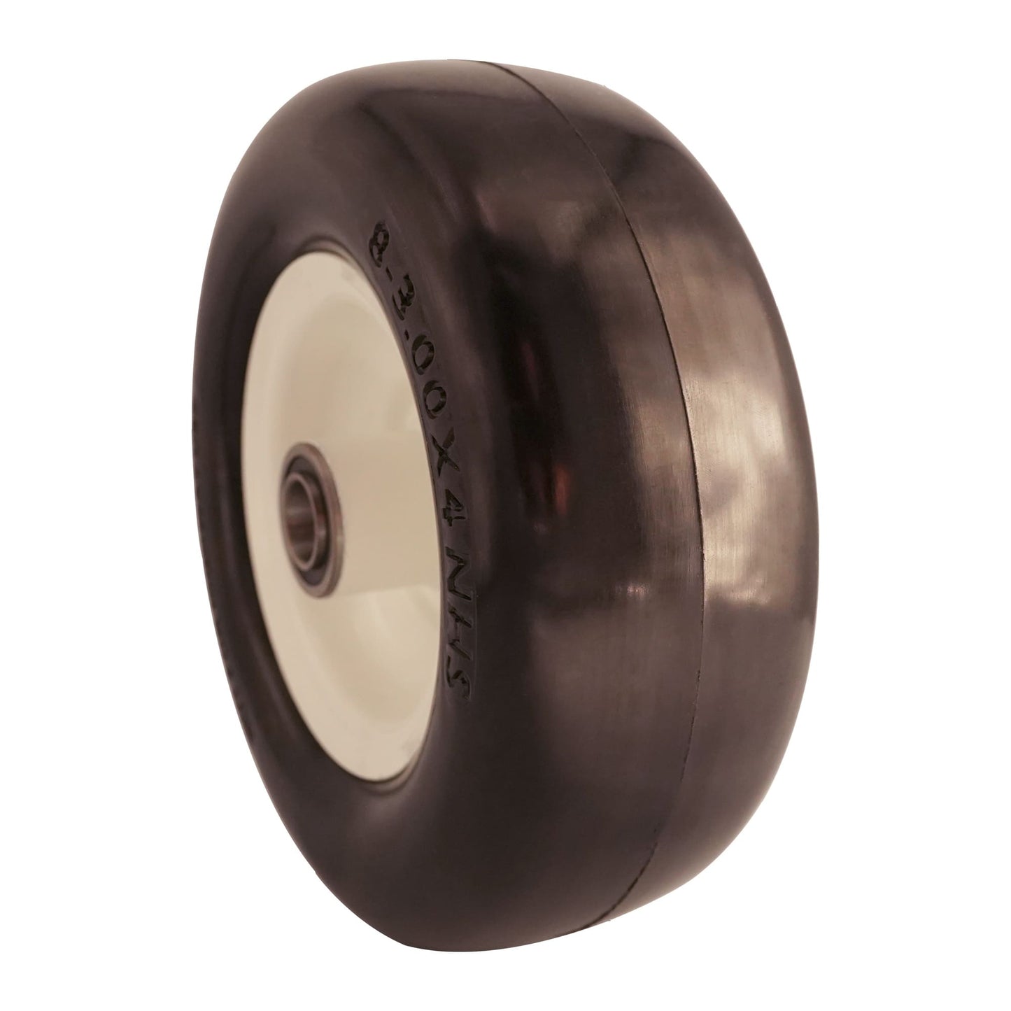 8x3.00-4 Flat Free Tire with 3/4 & 5/8 Bearings, 3.25-4.75” Center Hub for Zero Turn Walk-Behind Wheel