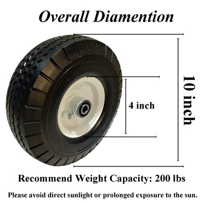 4.10/3.50-4 Tire and Wheel with 1/2 Bore, 2.25" Offset Hub 3-4” Center Hub 10 inch Solid Tire(Set of 2)