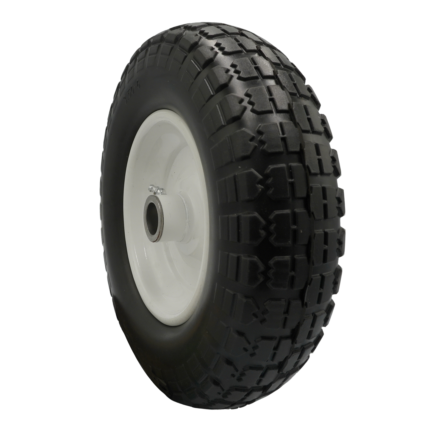 4.10/3.50-6 Flat Free Tire with 1inch and 3/4 Bearings, 3" Center Hub, Set of 2