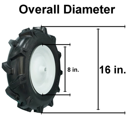 4.80/4.00-8 Tiller Tire with 3/4 Bore and Keyway, 3 1/8” Center Hub Flat Free Tire and Wheel with Lug Tread for Rototiller
