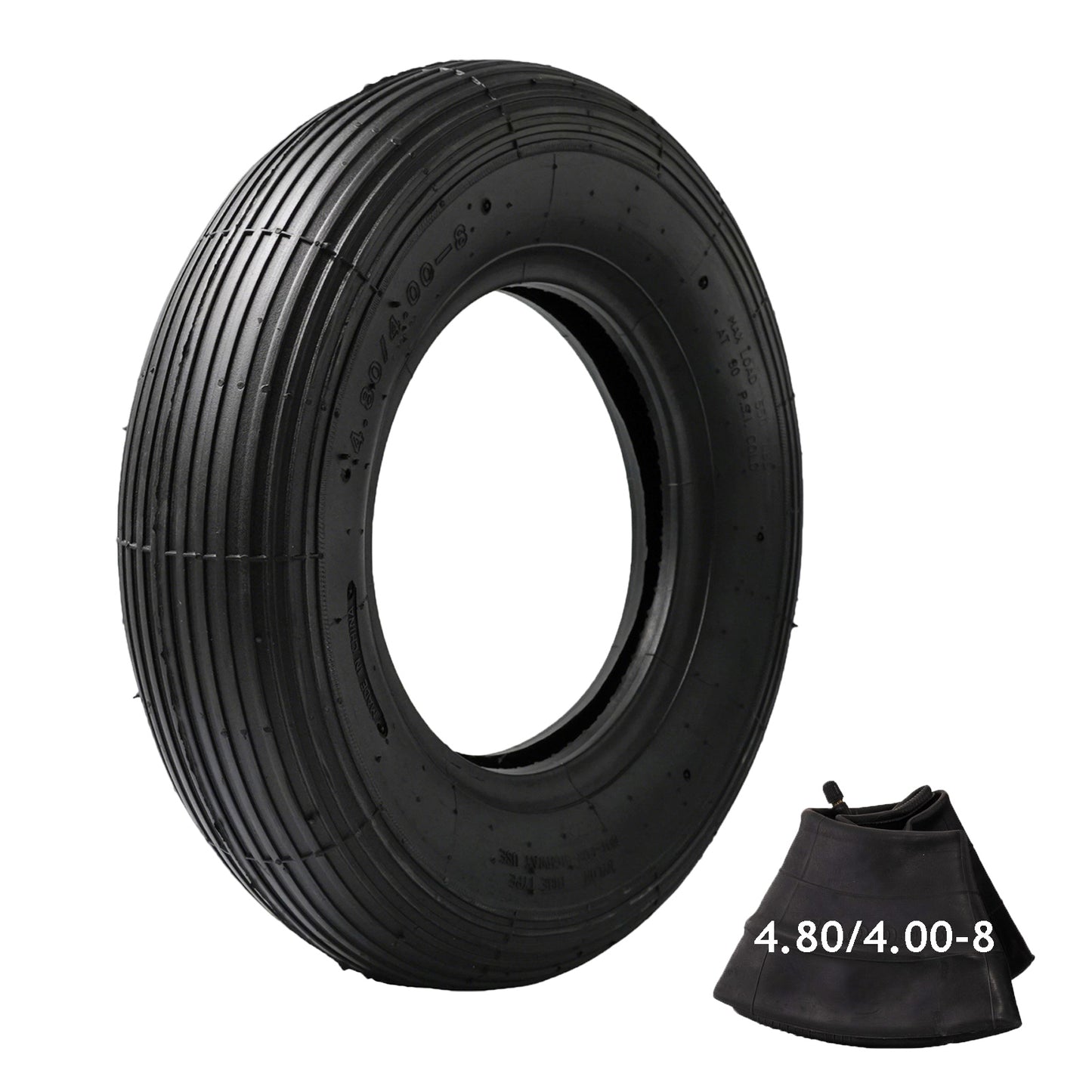 4.80/4.00-8 Tire and Tube, TR-13 Valve Stem, 550 lbs Capacity 4.80-8 Tire Fits 15.5" for Wheelbarrows/Hand Trucks/Lawn Mowers/Dollies/rolley/Garden Carts, 2PR