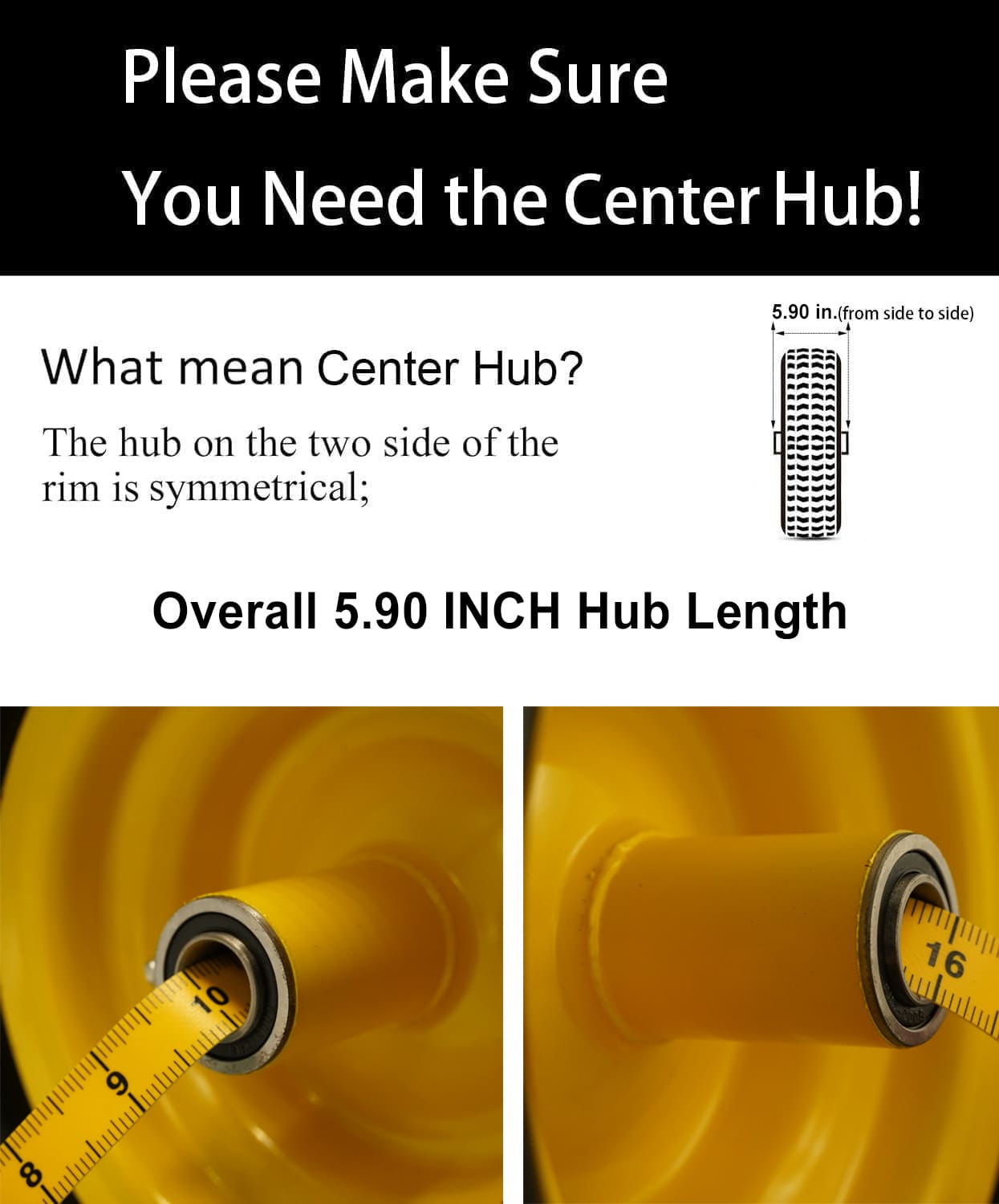 11x6.00-5 Flat Free Tire with 3/4 & 5/8 Bearings Zero Turn Mower, 5.9"-8.46"Center Hub for Zero Turn Front Lawn Mower Wheel