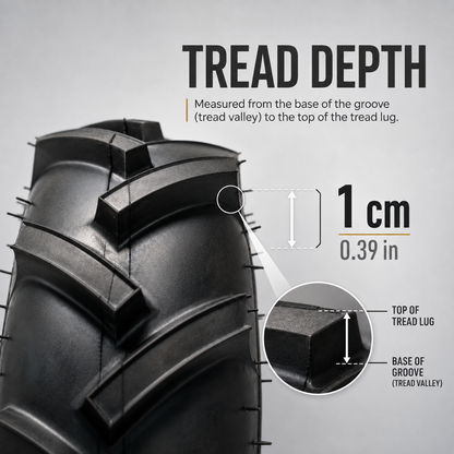Tiller Tire 4.00-4 on Wheel 3/4 Bore, 3-1/8" Centered Hub, Tubeless, 4-Ply