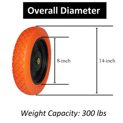 3.25/3.00-8 Wheelbarrow Tire Flat Free with 3/4 & 5/8 Bearings, 3-6" Center Hub