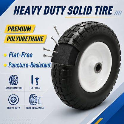 4.10/3.50-6 Flat Free Tire with 1 inch Bore and 3/4 Bearings, 3" Center Hub, Set of 2