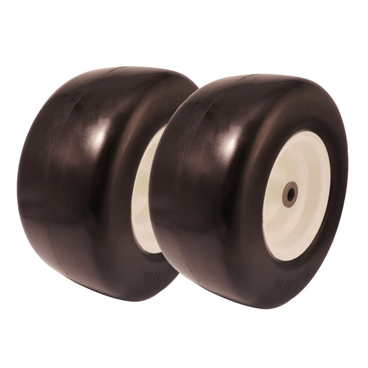 13x5 00 6 Flat Free Tire, 3/4 5/8 & 1/2 inch Bearings, 3.25” - 6” Center Hub 13x5.00-6 Tire and Rim for Lawn Mower(Set of 2)