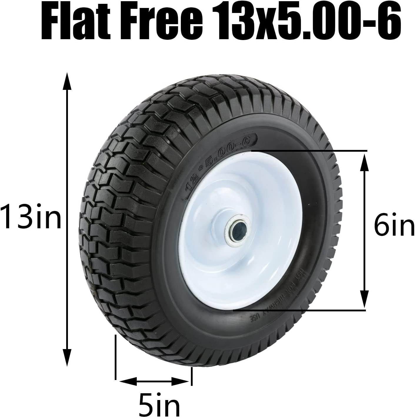Flat Free Lawn Mower Tire 13x5.00-6, 3/4 & 5/8 Bearings, 3" Hub - RelaxHome